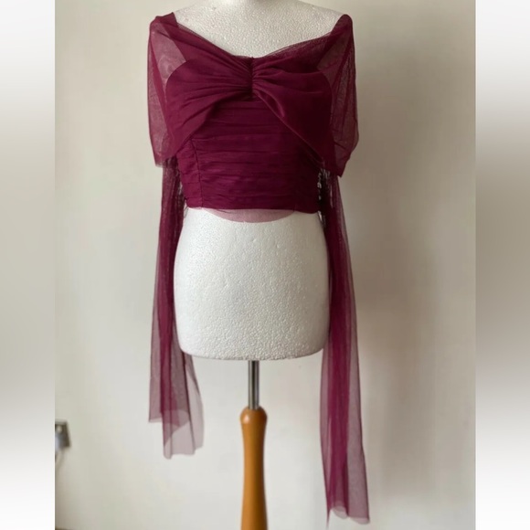 River Island Tops - River Island Purple Strapless Crop Top Mesh Bow Detail Size 10